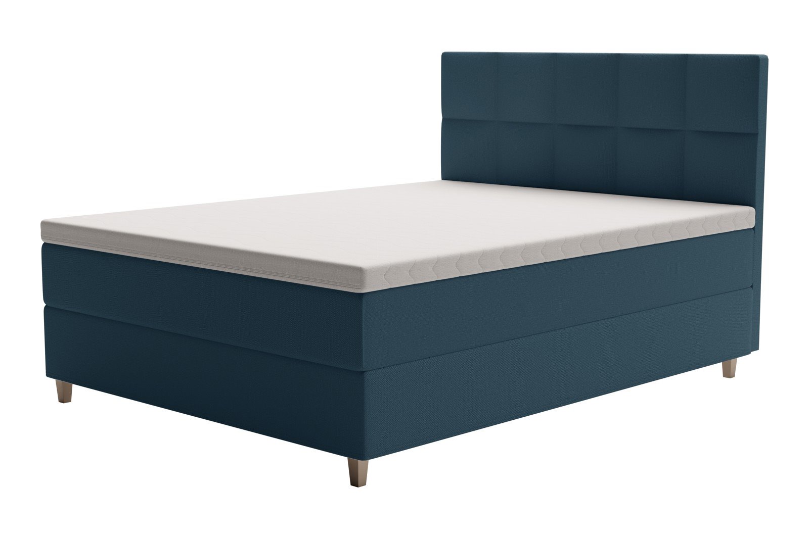 XOV Venus Kontinentalseng 210x210 cm i tekstil Terranova 21 blå, medium/fast med Premium 15 overmadrass og sort firkantede ben, gavl selges separate