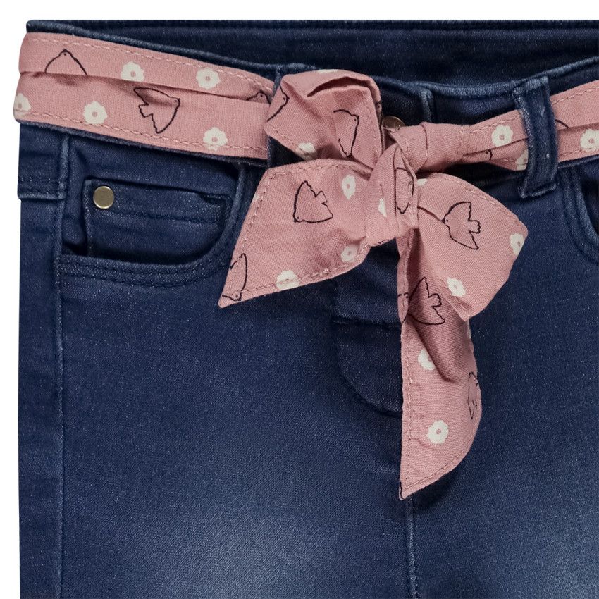 Jean droit avec ceinture à nouer pour bébé fille - Bleu moyen
