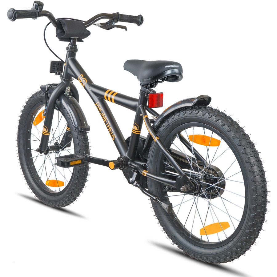 PROMETHEUS BICYCLES® Kinderfahrrad 18,Schwarz-Matt Orange