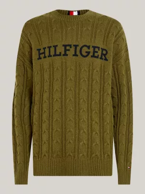 Suéter oversized de malha trançada Hilfiger Monotype