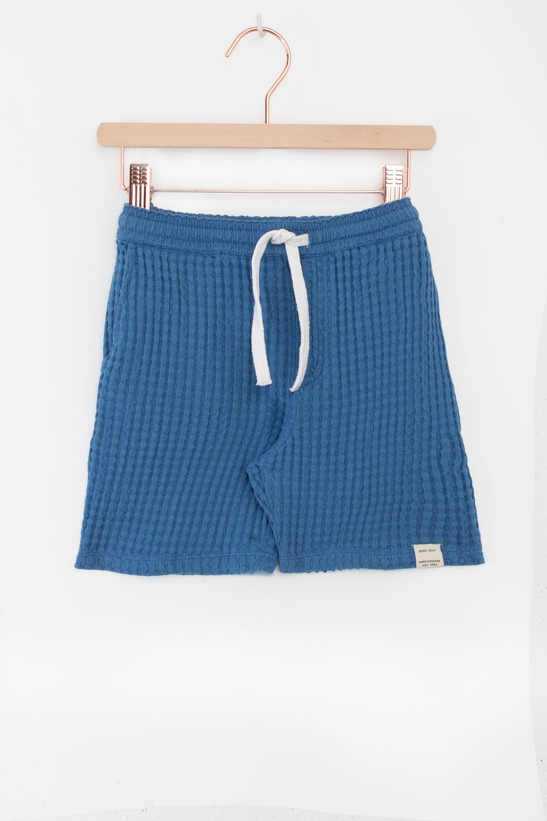 Blauwe pull on short met wafelstructuur