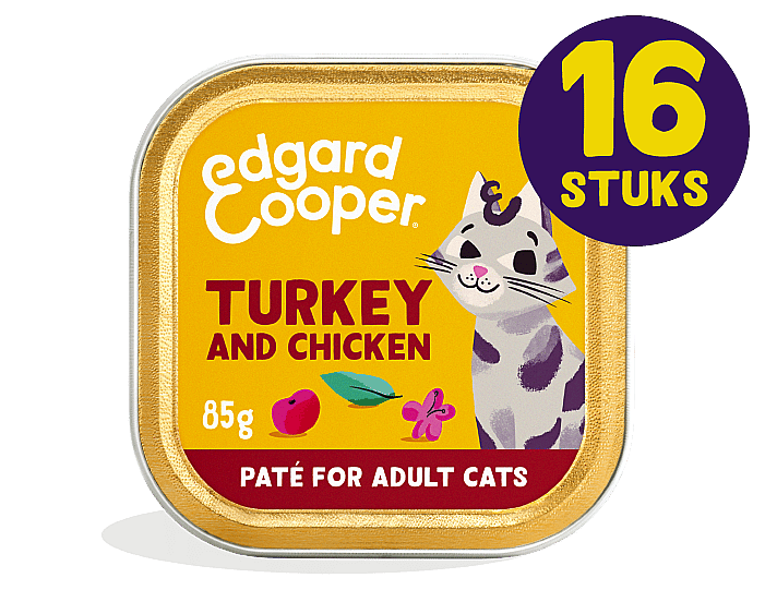 Edgard & Cooper Kuipjes Kalkoen en Kip Pate Adult Kat 16 x 85 gram | 12579