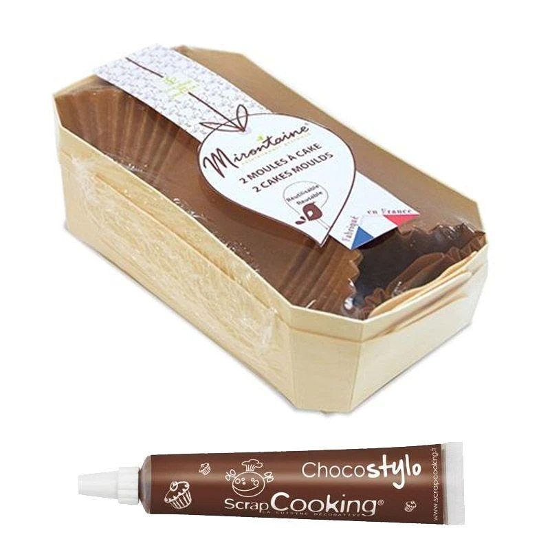 2 moules à cake en bois 21 cm + Stylo chocolat Scrapcooking