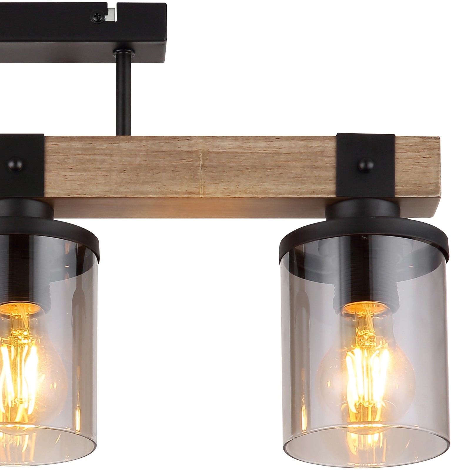 Deckenlampe - schwarz matt - Holz - rauchfarbende Gläser - 52 cm