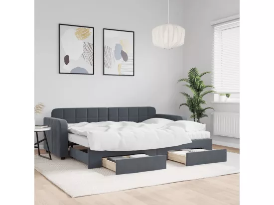 Lit de jour avec gigogne et tiroirs gris foncé 80x200cm velours