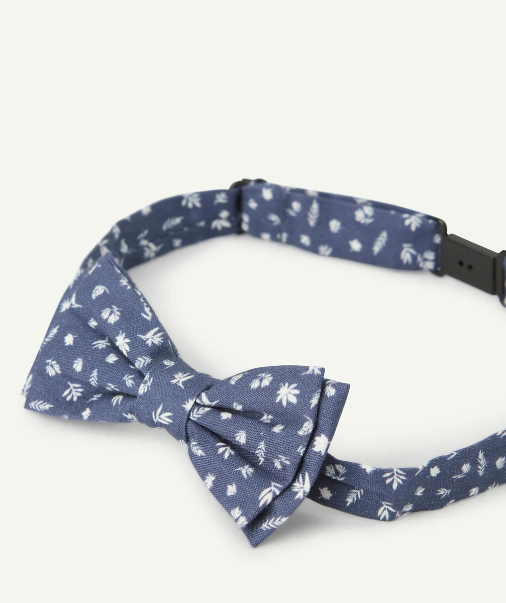 NOEUD PAPILLON GARÇON BLEU MARINE AVEC IMPRIMÉ FEUILLE