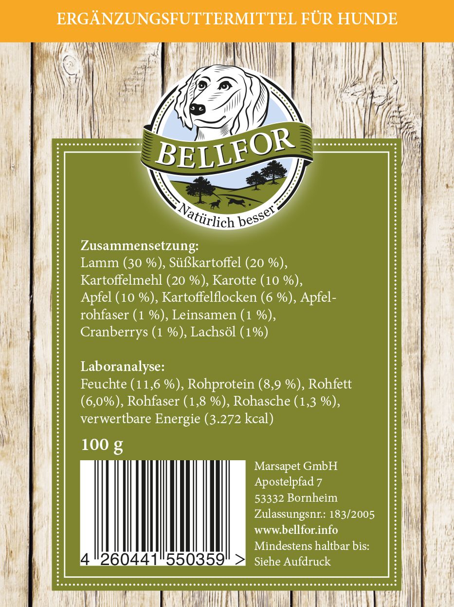 Bellfor Hundekekse mit frischem Lammfleisch - Knabber-Schmaus