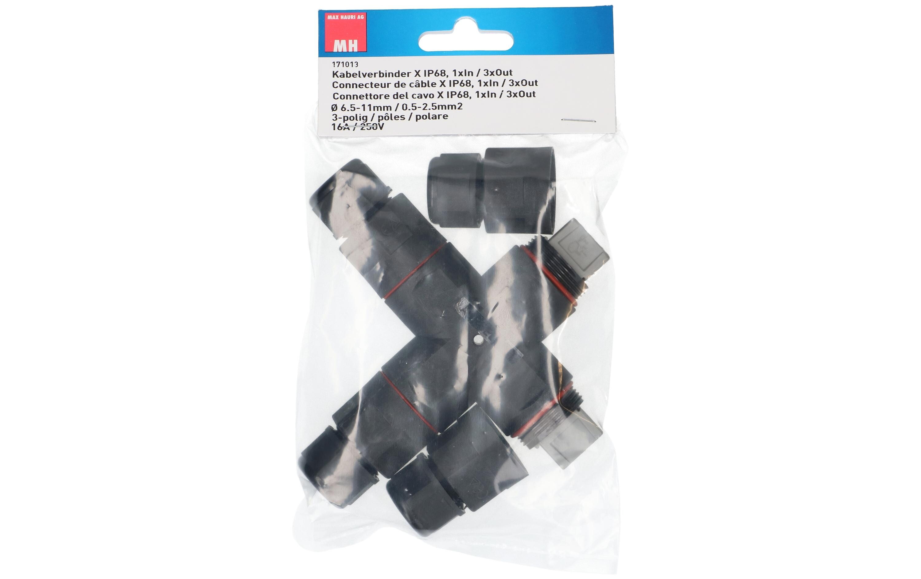 Verbindungsmuffe X-Stück IP68, 6.5 - 11 mm, Schwarz4-fach Kabelverbinder für den Aussenbereich