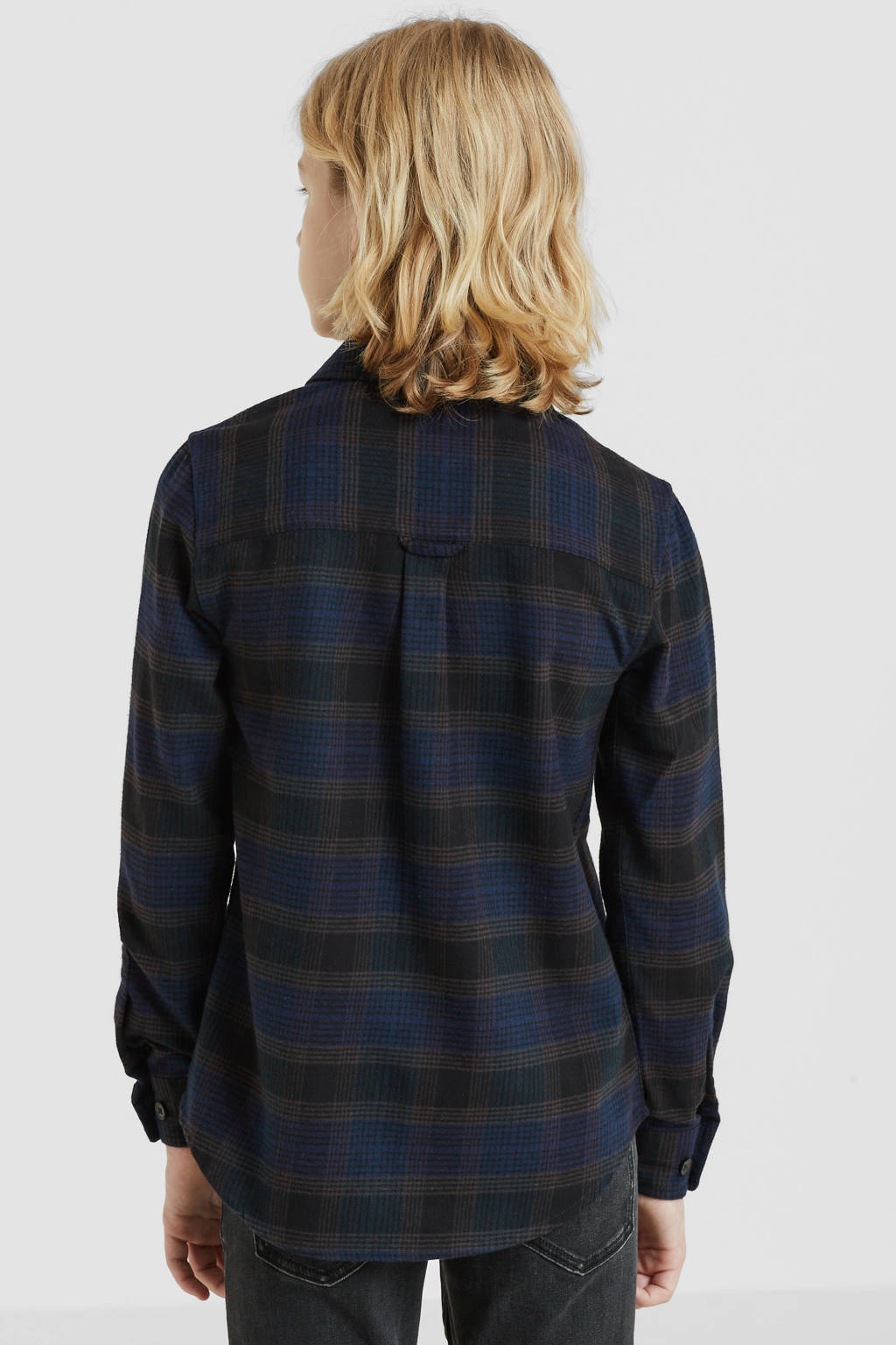 anytime geruite overhemd donkerblauw/zwart