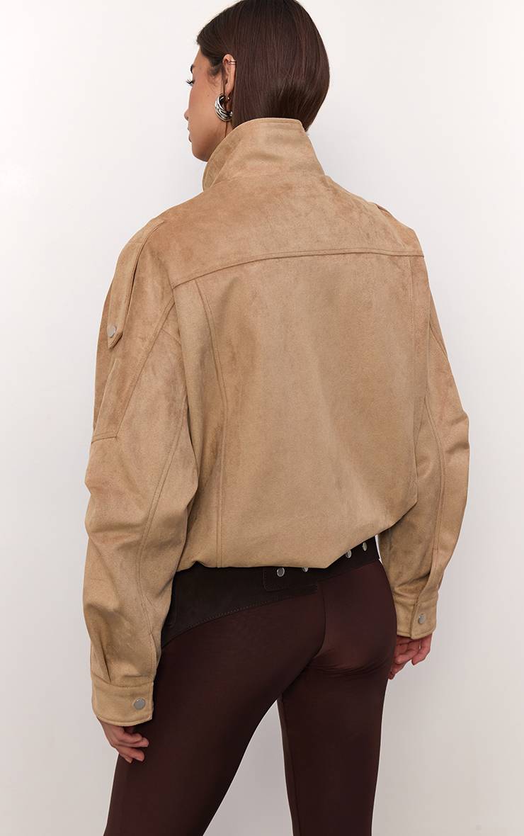 Veste De Motard En Daim Souple Avec Col Montant Et Ceinture Basse