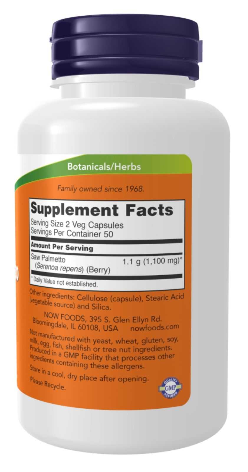 NOW Foods Frutos de Palmeira Anã 550 mg 100 Cápsulas