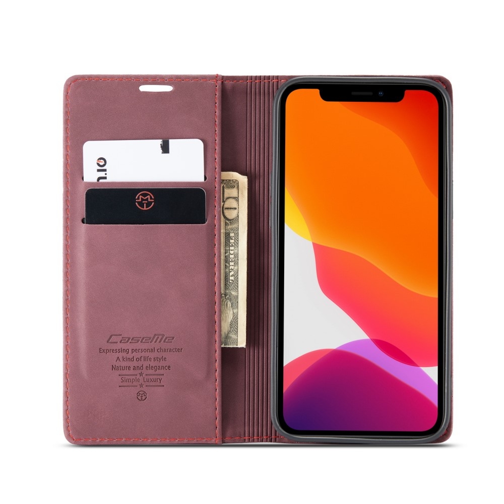 iPhone 12 / iPhone 12 Pro Leder Tasche Flip Wallet Etui mit Kartenfächern - Rot