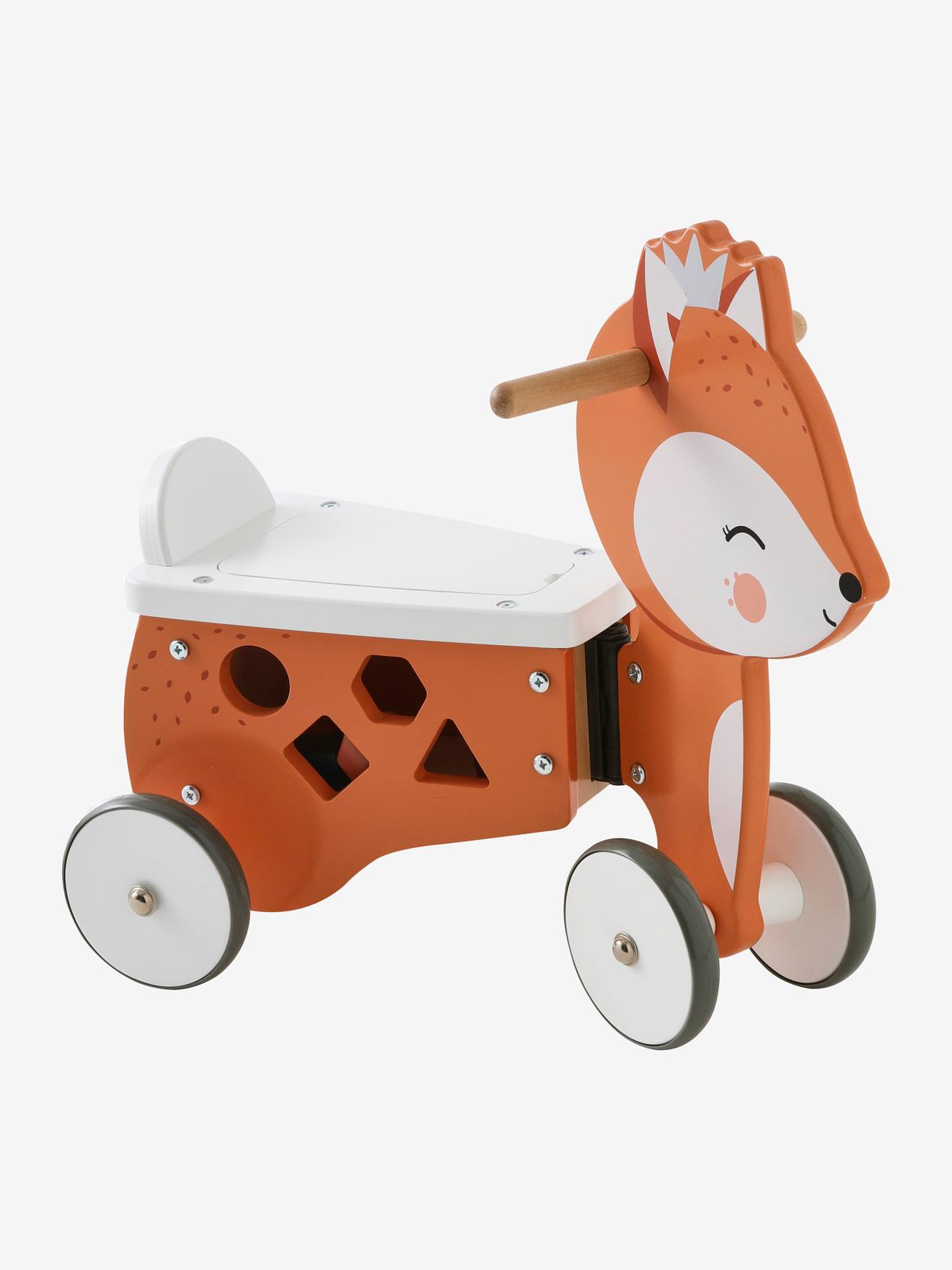 Raposa de brinquedo multicolorida para montar, com porta-malas.