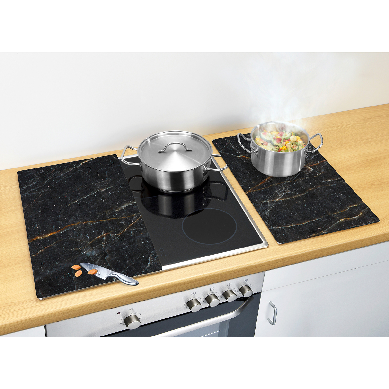 2er-Set Glasabdeckplatten - schwarz - Marmor