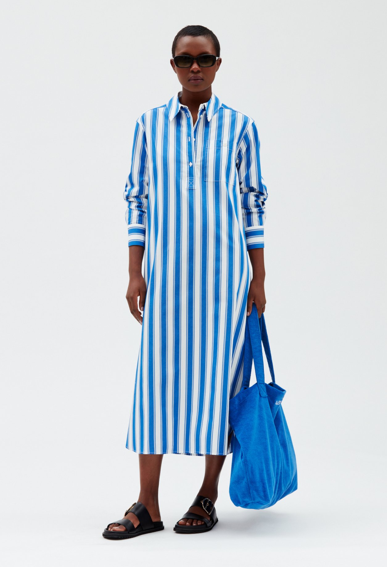 Robe chemise rayures bleue