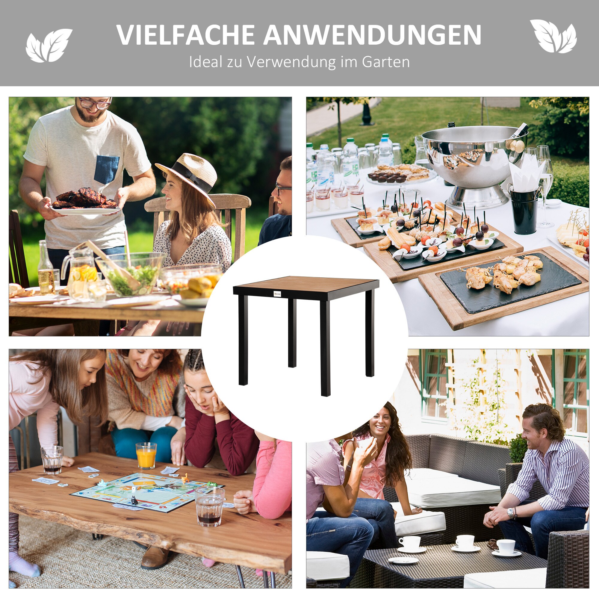 Outsunny Gartentisch mit Aluminium-Rohre 80L x 80B x 74H cm
