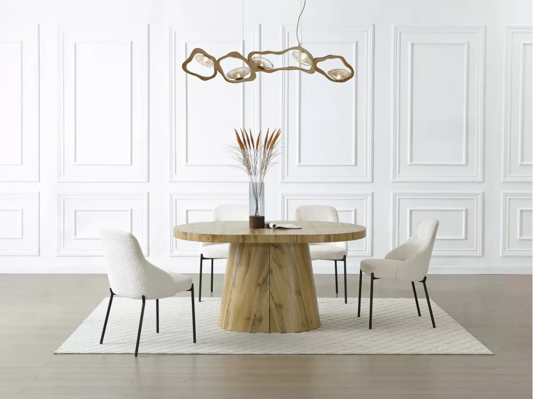 Table à manger extensible 6 à +12 personnes en MDF - Naturel Clair - CLOEVA
