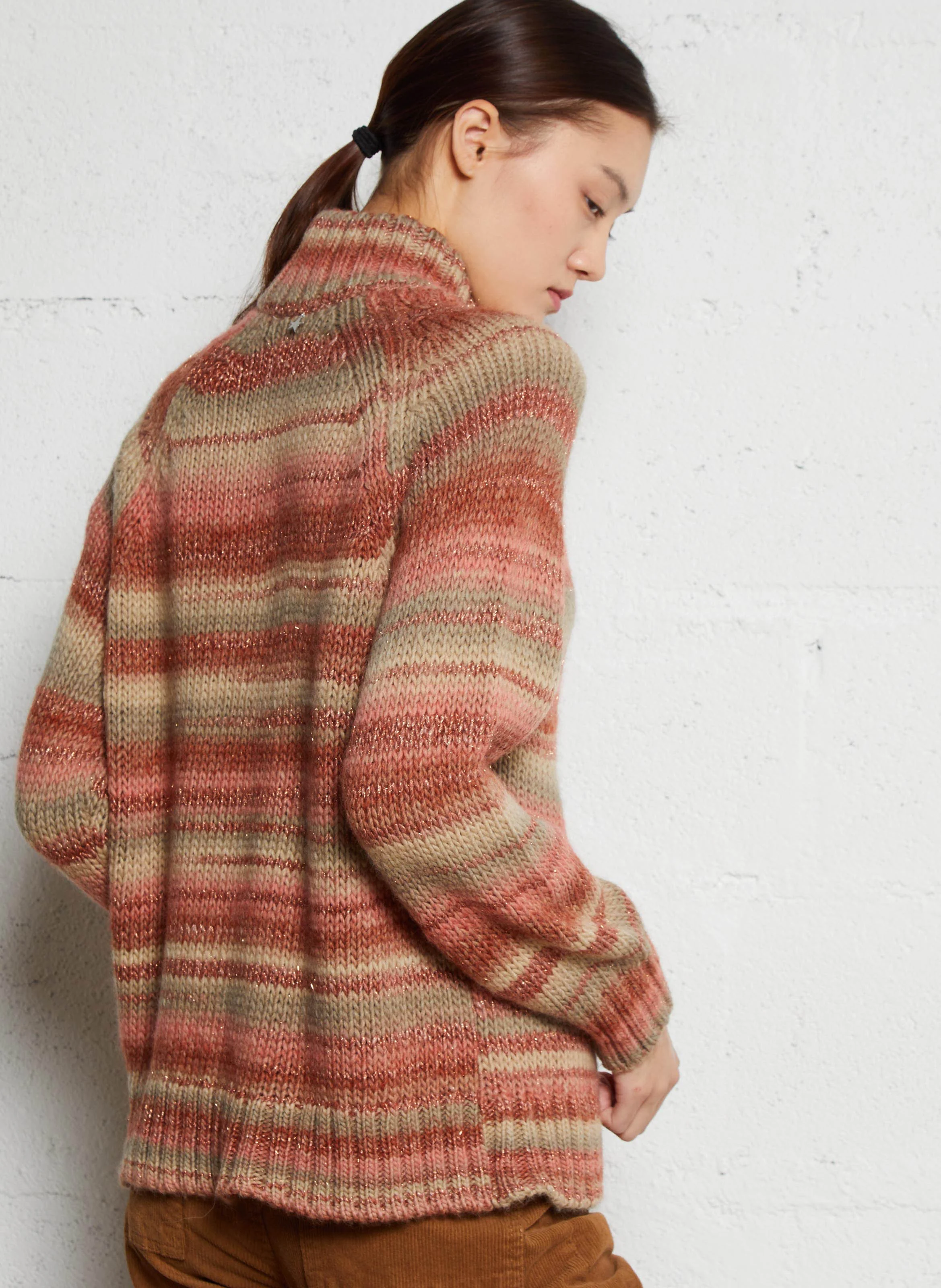 MILOU - Pull col montant rayé | Vert