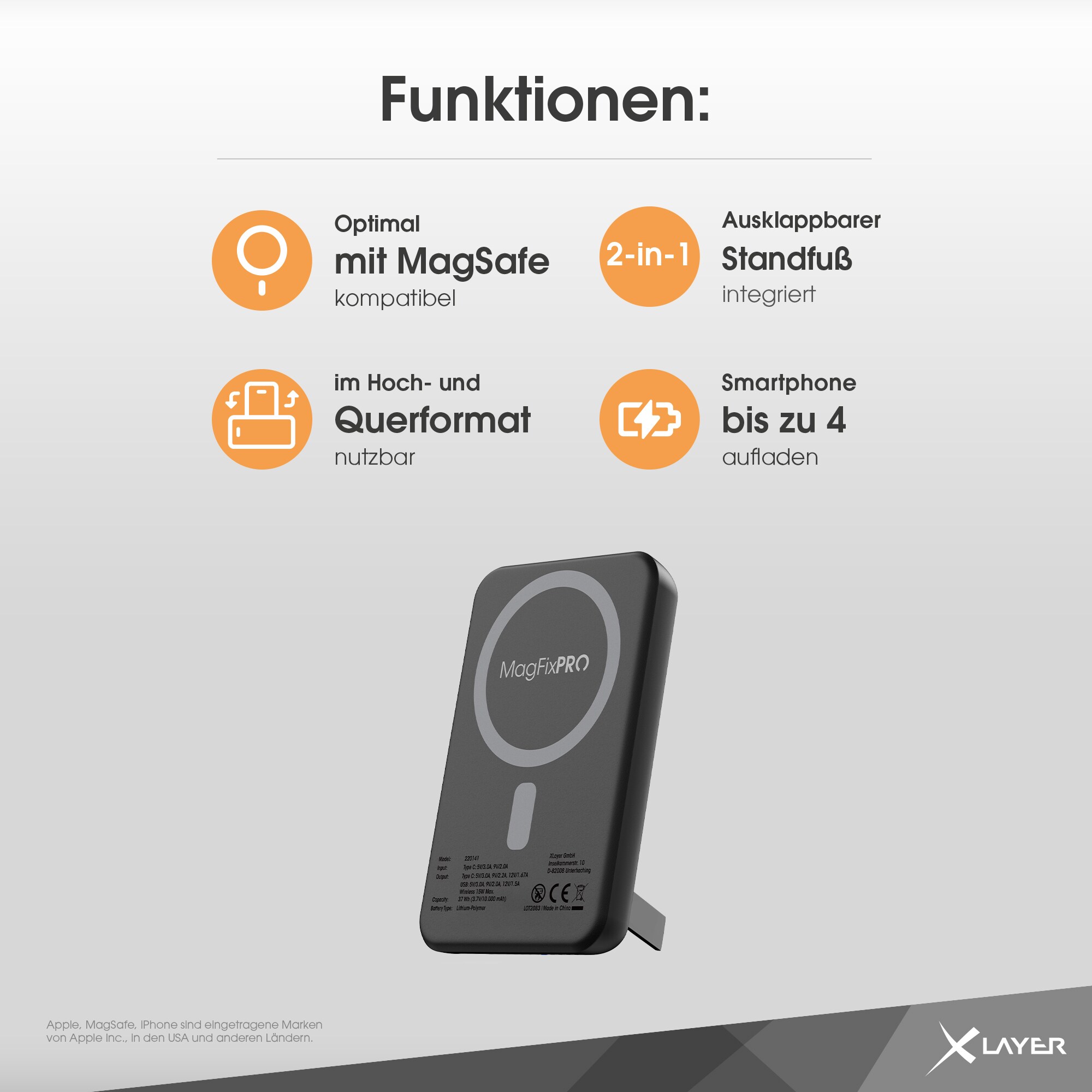 Xlayer Magfix Pro Wireless Powerbank I 10000mAh PD 20W I MagSafe I Magnetisch