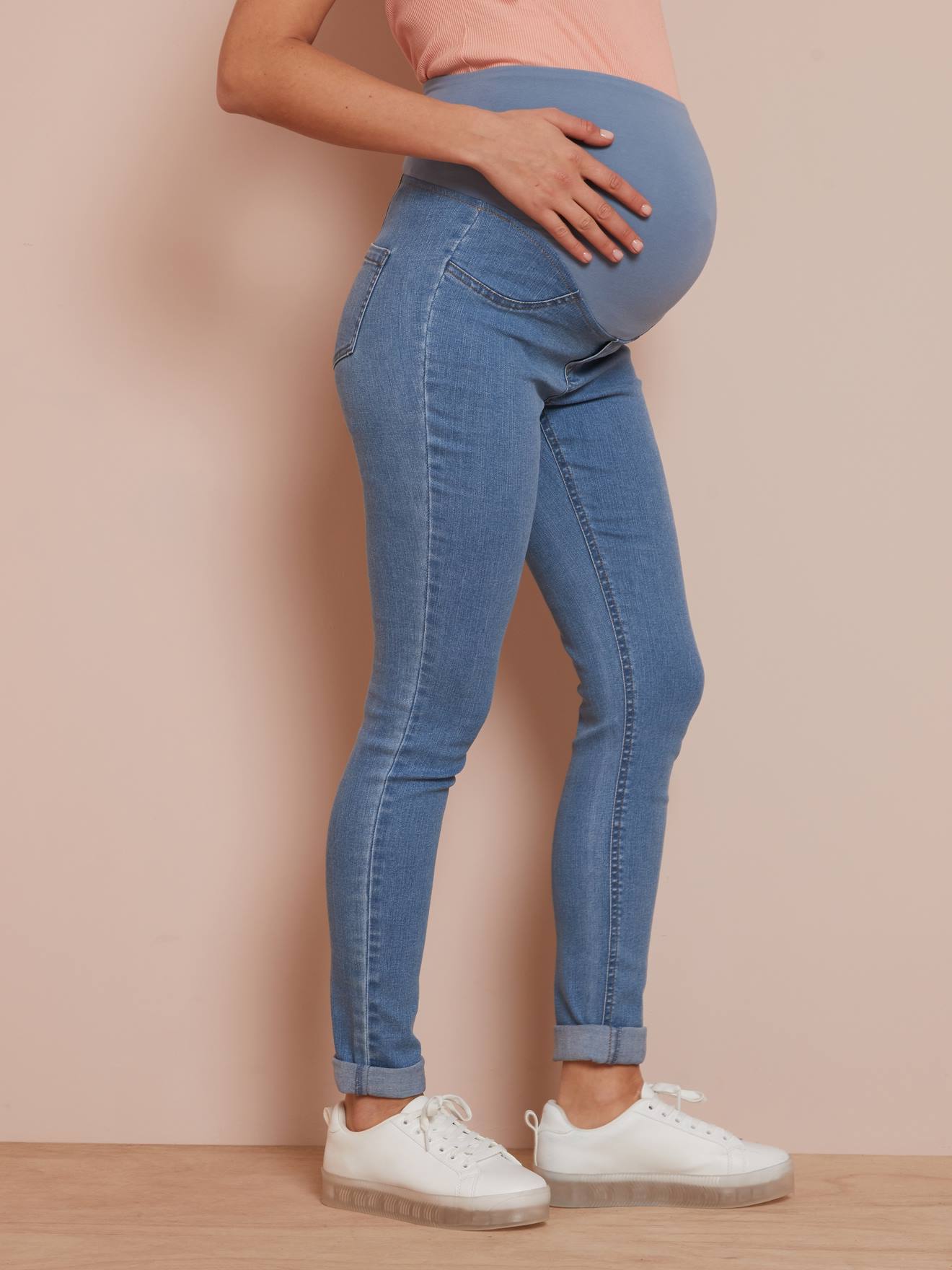 Calças de maternidade lisas, super skinny, cinza escuro