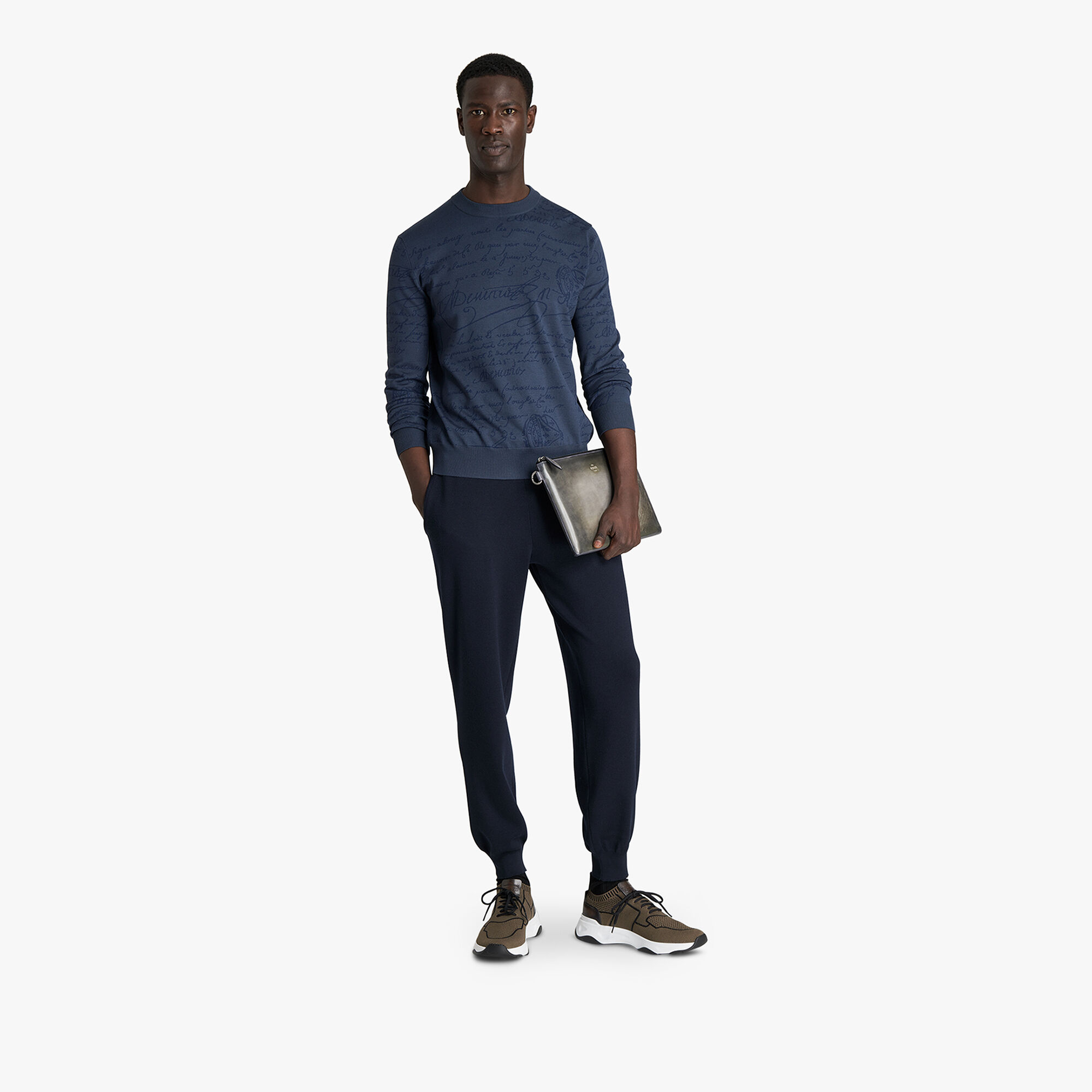 Pantalon de Jogging En Laine Avec Details En Cuir