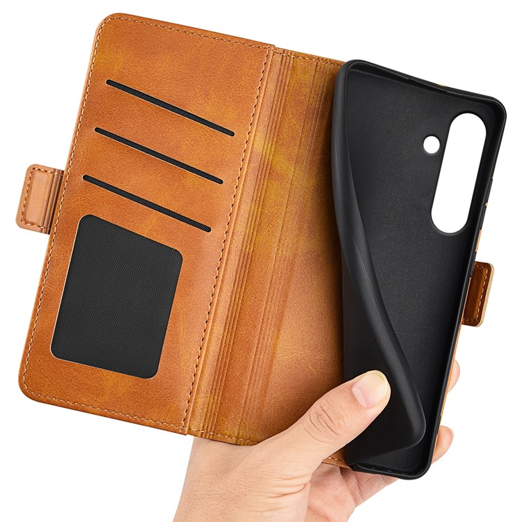 Samsung Galaxy S24 FE Vintage Leder Tasche Flip Cover Fashion Design - Gelb