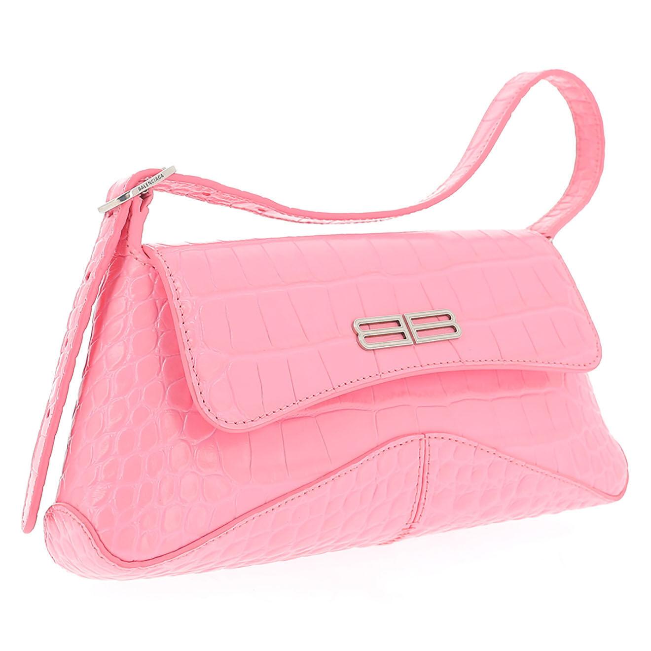 Balenciaga Sac porté épaule XX en Cuir effet croco rose - Très bon état - L.24 cm