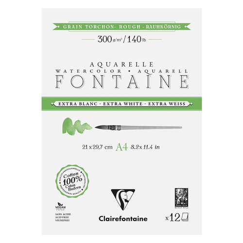 Clairefontaine FONTAINE Aquarellblock Extraweiß, Torchon
