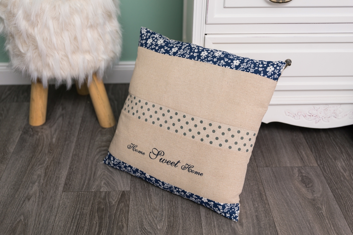 Kissen HOME SWEET HOME - beige-blau - 40x40 cm