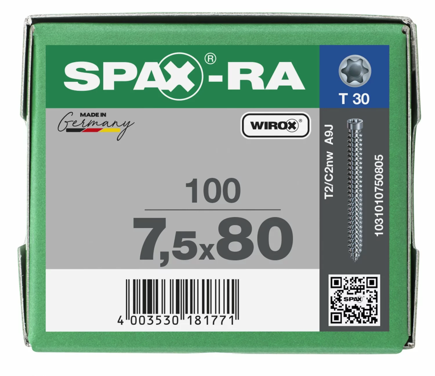 SPAX-Ra 1031010750805 Kozijnschroef, Cilinderkop, 7.5 x 80, Voldraad, T-STAR plus TX30, - WIROX - 100 stuks