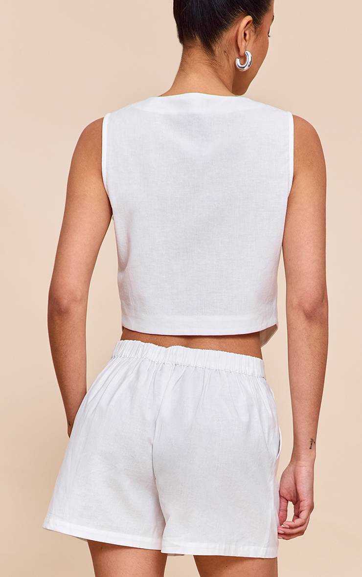 Blanc Gilet Sans Manches Coupe Boxy Effet Lin