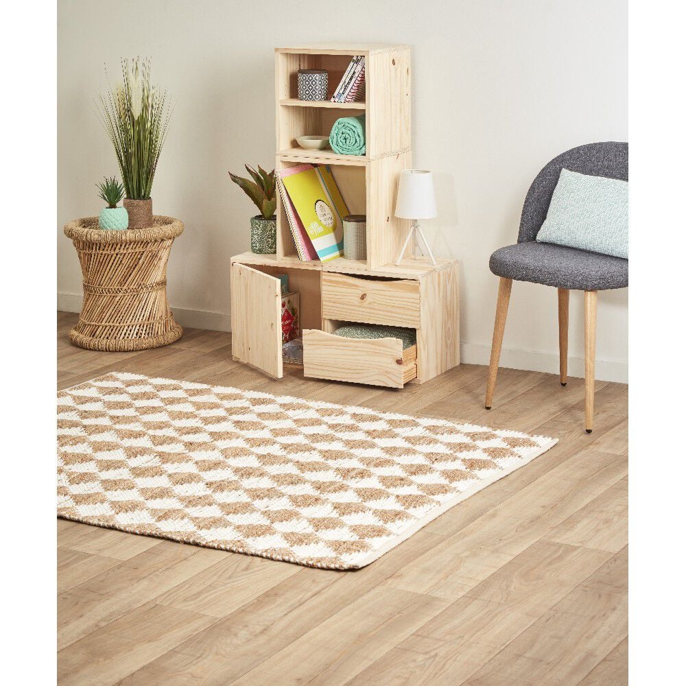 Cube de rangement 2 tiroirs pin naturel