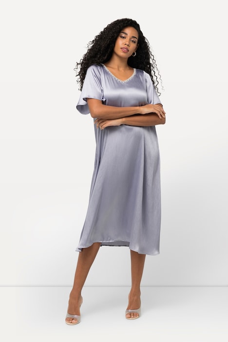 Kleid, Zierperlen, V-Ausschnitt, Halbarm