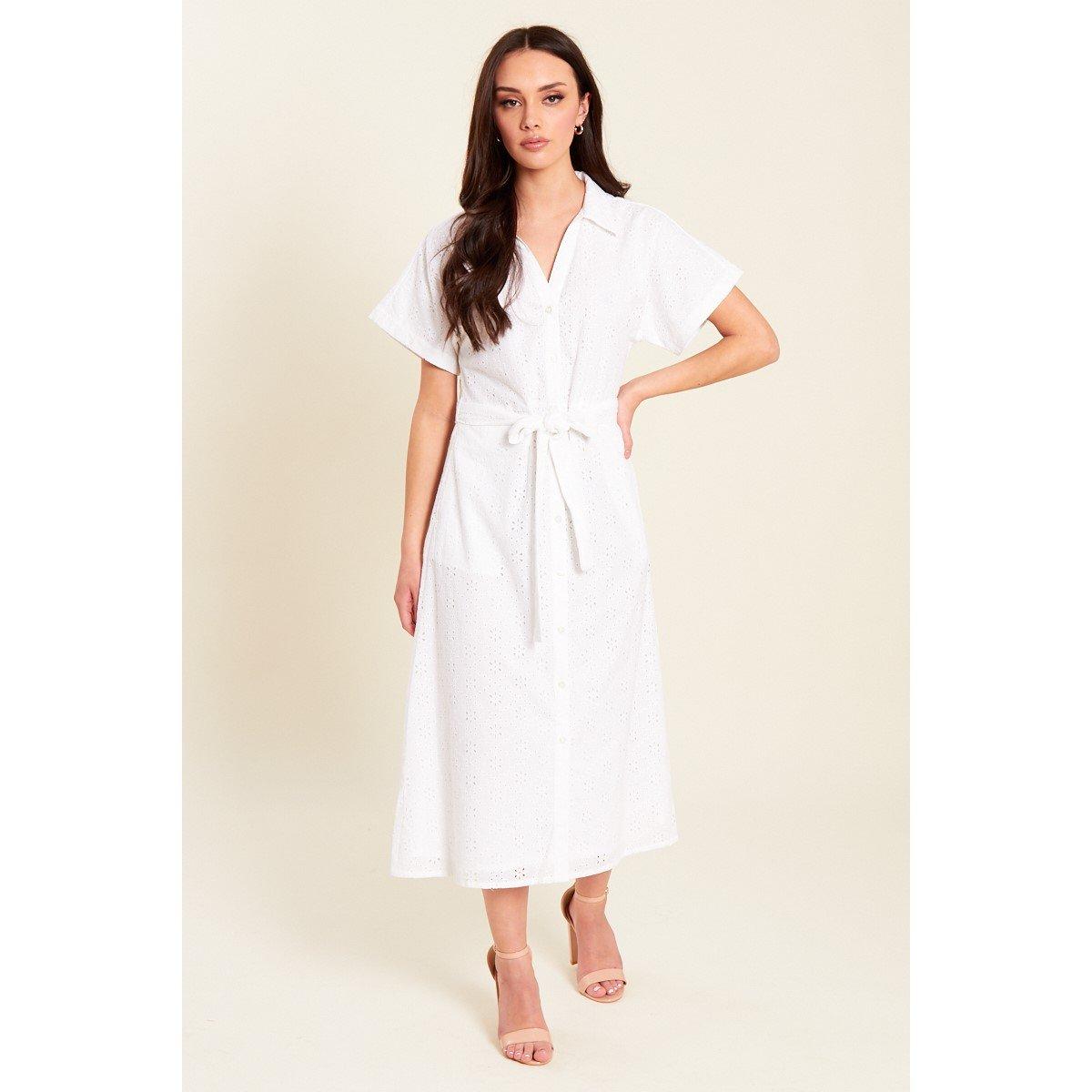 Be You Broderie Tie Waist Midi Dress