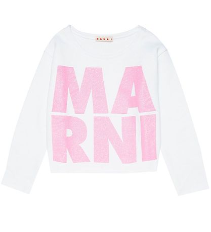 Marni Sweatshirt - Cropped - Weiß/Pink m. Glitzer