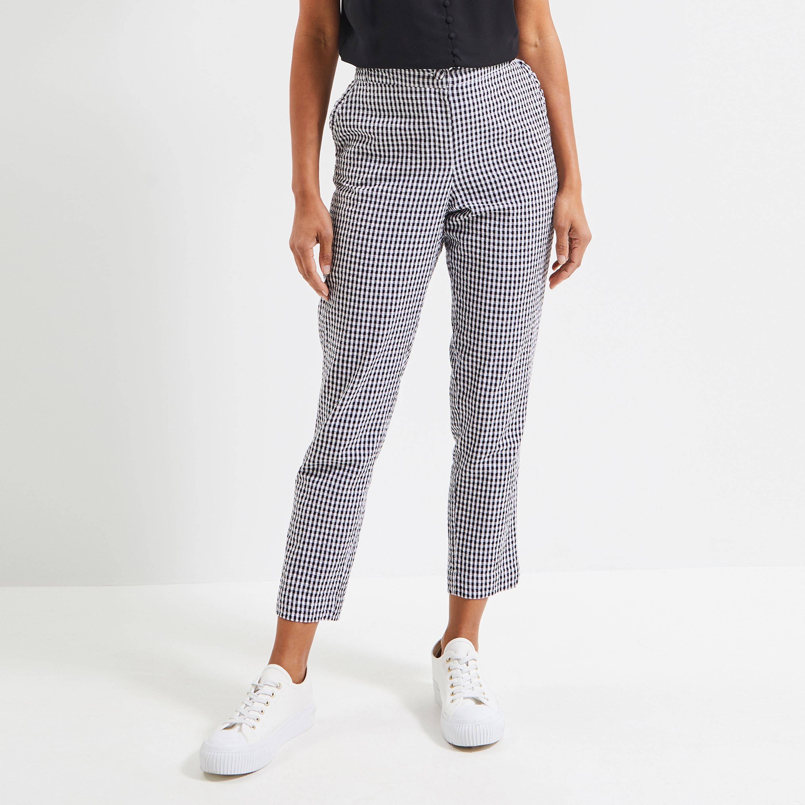 Pantalon cigarette vichy femme - NOIR