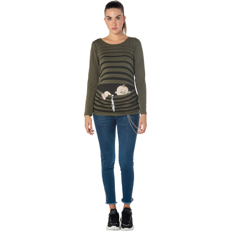 M.M.C. Umstandslangarmshirt Baby Flucht mit Motiv Khaki