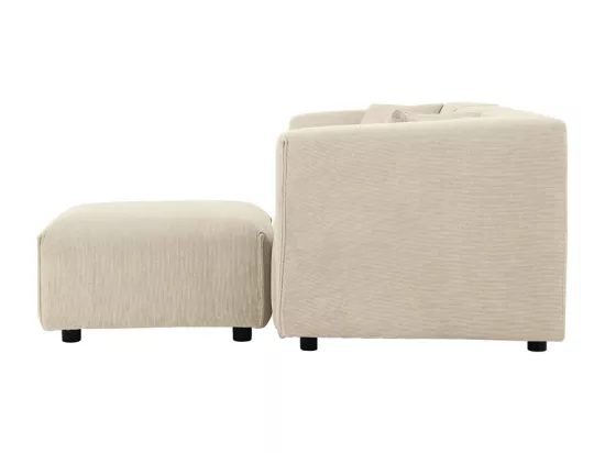 Canapé modulable 3 places + 1 pouf velours côtelé beige MONROE