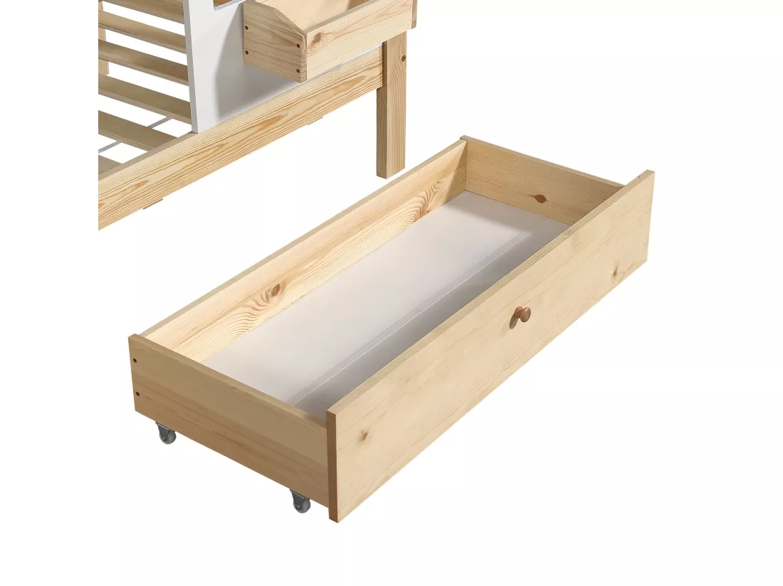 Lit superposé en bois - 2x90x200 cm - avec 2 tiroirs - Naturel