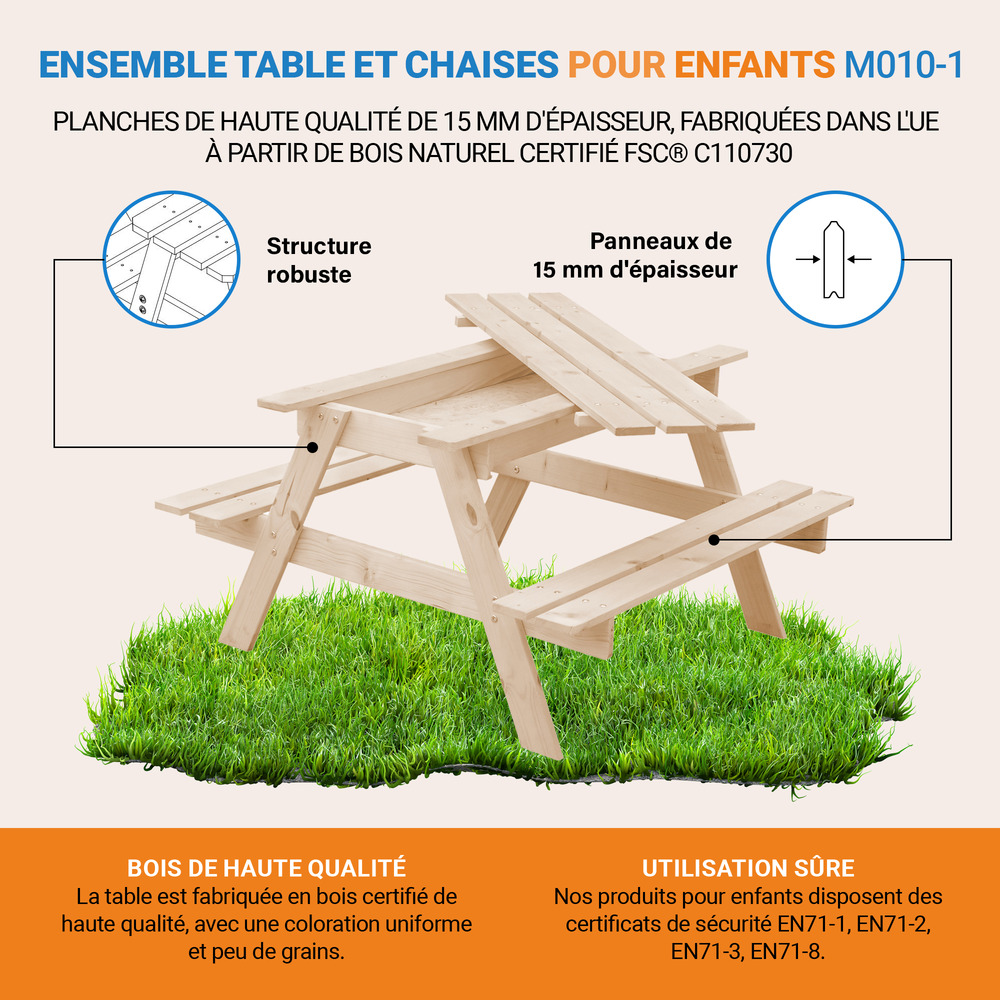 Table enfant pour le jardin - table et chaise enfant avec boite de rangement -90x90xh50 cm - m010-1