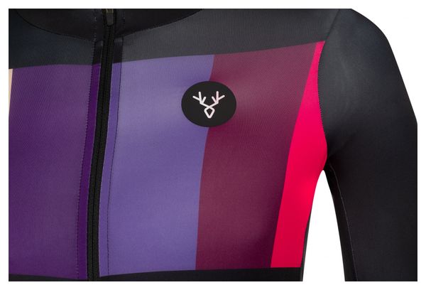 Maillot Manches Courtes LeBram Aubisque Noir Fuschia Coupe Ajustée