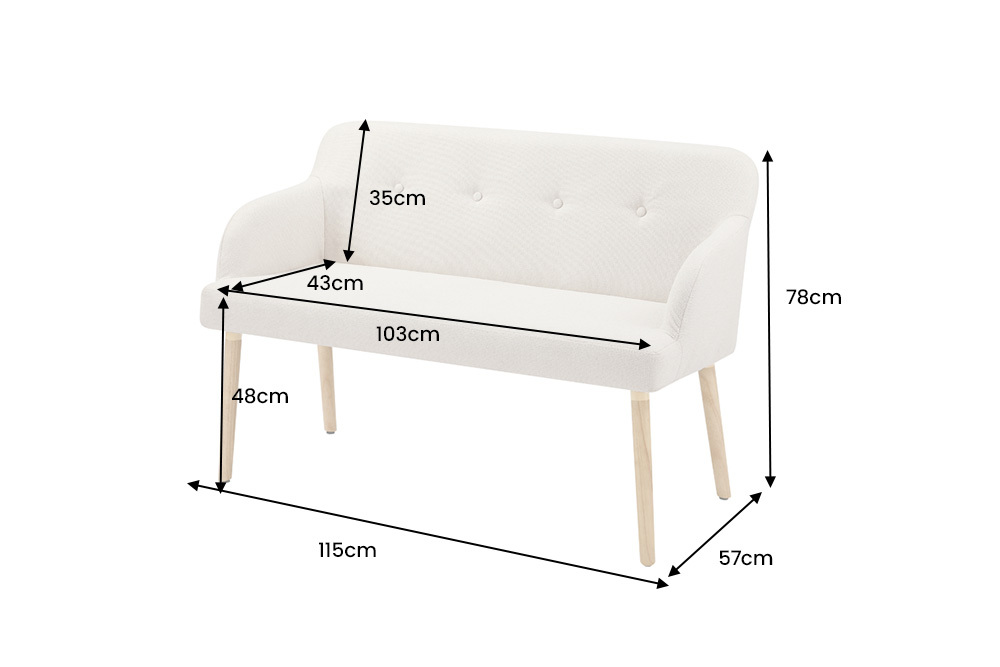 Nordische Sitzbank SCANDINAVIA MEISTERSTÜCK 115cm beige natur Massivholz mit Armlehne