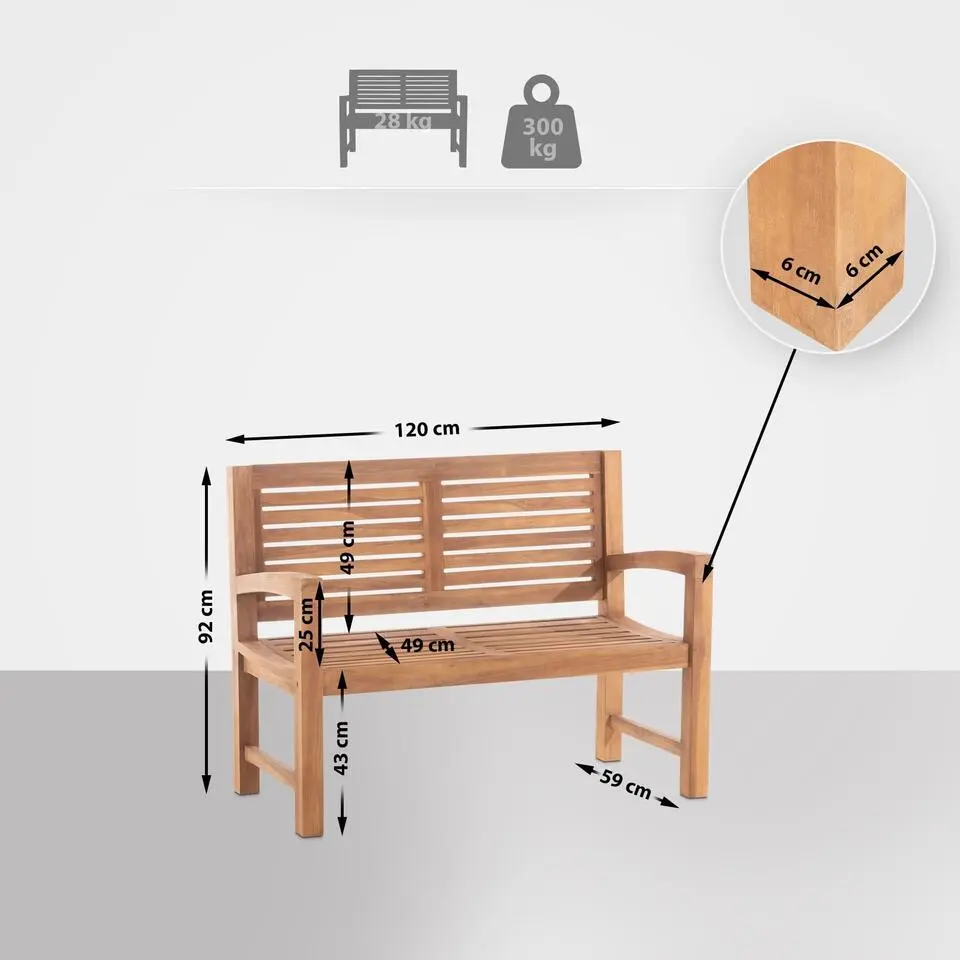 CLP Teakbank Halden 120 cm