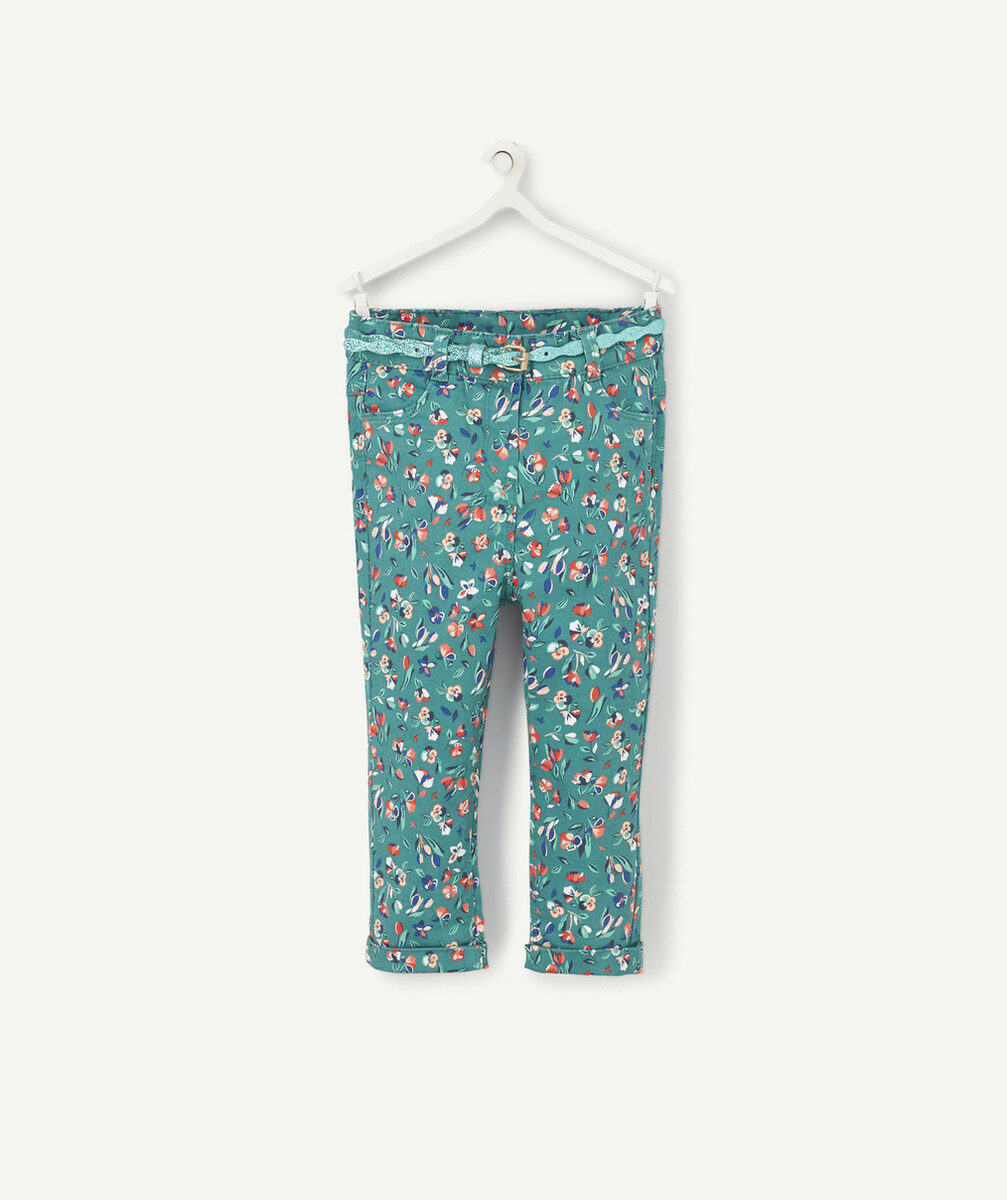 LE PANTALON SLIM VERT FLEURI
