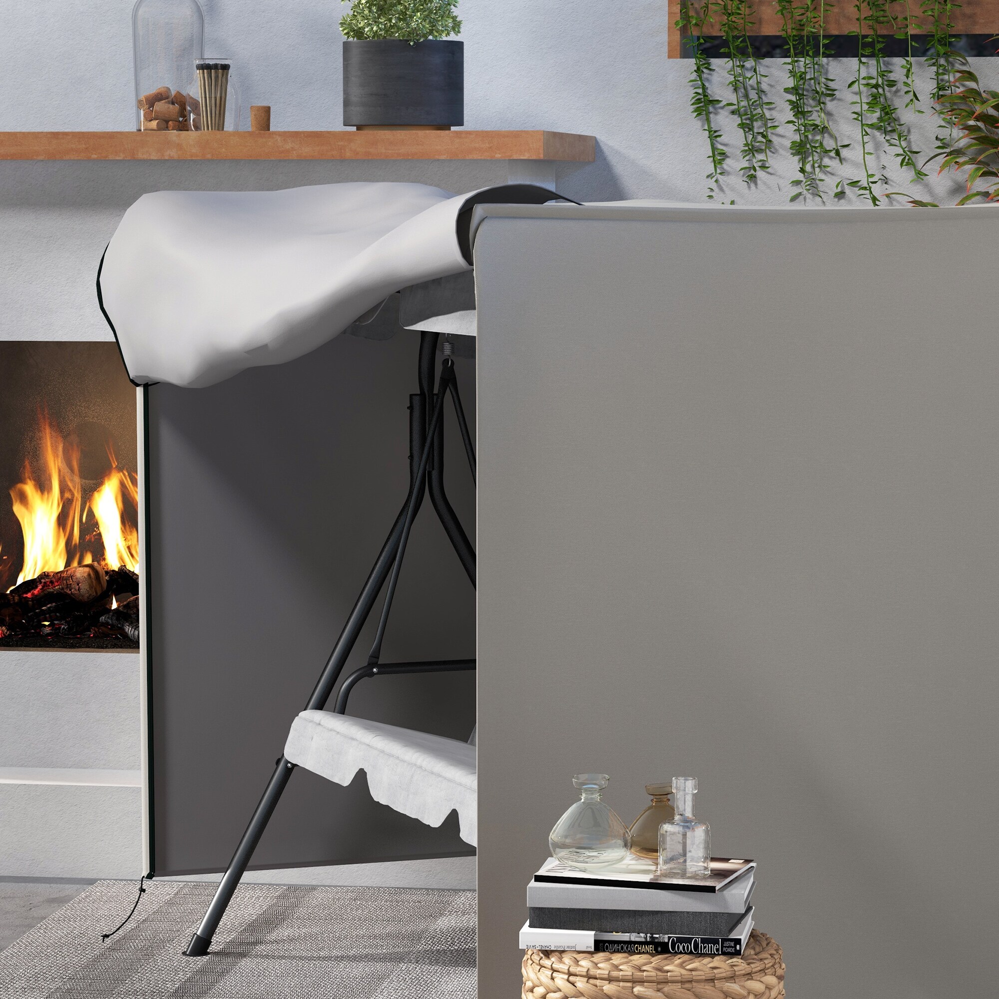 Outsunny Abdeckhaube für Hollywoodschaukeln mit Reißverschluss grau 205L x 124B x 164H cm