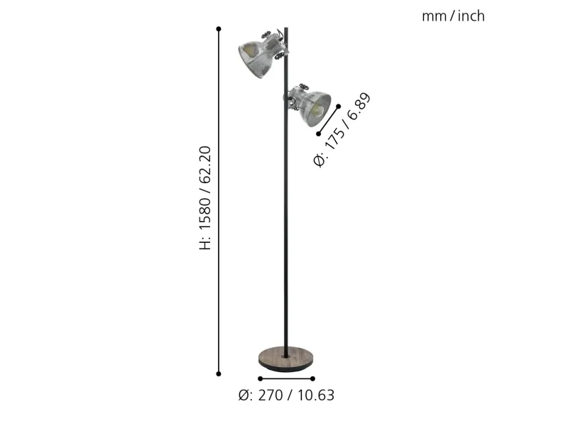 EGLO BARNSTAPLE GULV 2L H1580 ANTIK BRUN