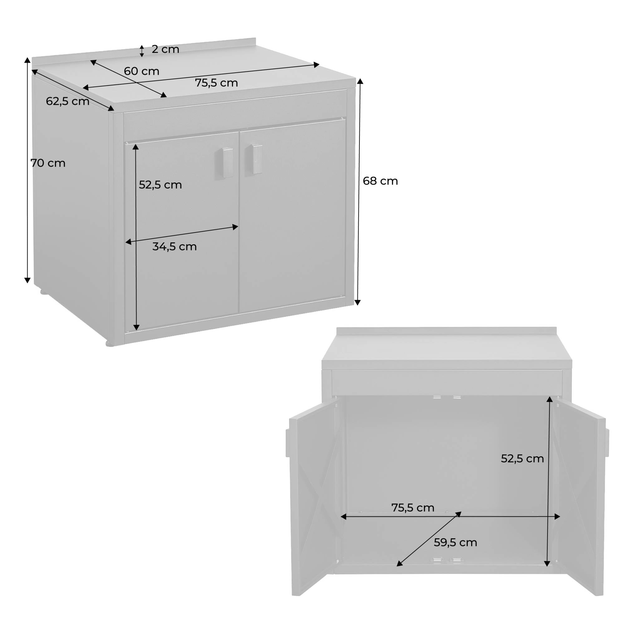 sweeek - Stalen buitenkeukenmodule met 2 deuren L75cm