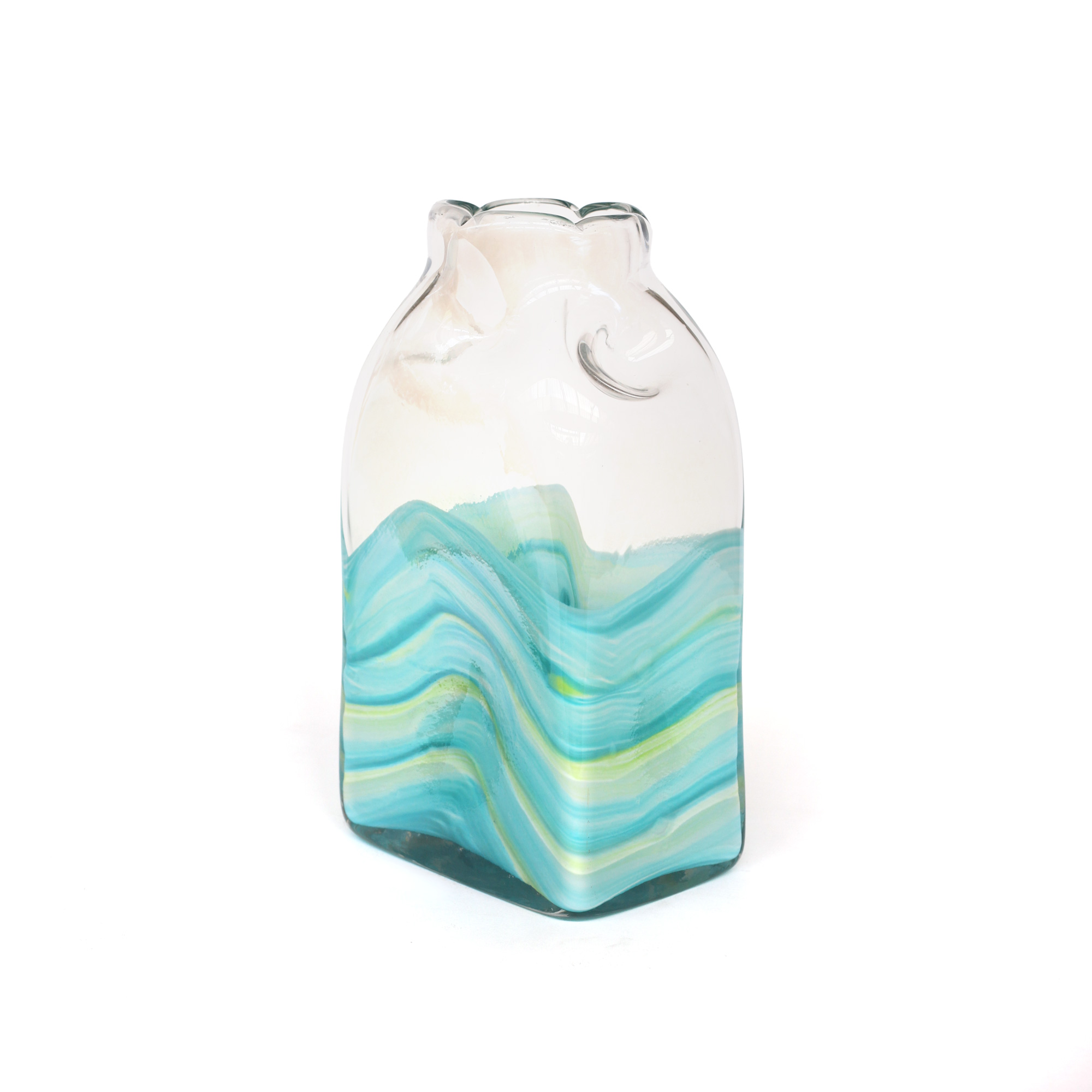 Glasvase 'Swirl', blau/grün, B 15,5 cm, H 36 cm, T 10,5 cm von fischer's lagerhaus