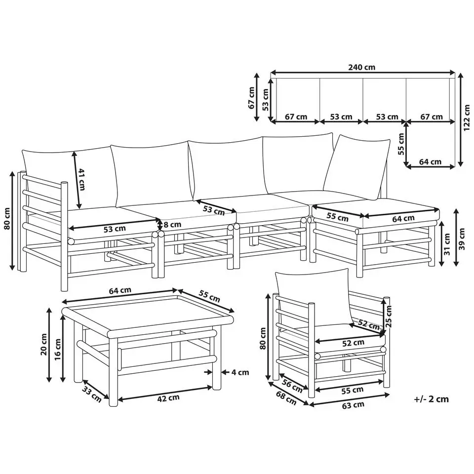 CERRETO - Loungeset 6-zits - Wit - Bamboehout