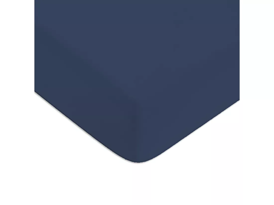 Drap housse en coton 57 fils uni bonnet 25cm bleu 140x200cm